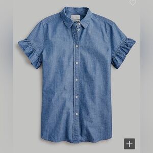 J Crew Classic Fit Chambray Ruffle-Sleeve Shirt, Size 4